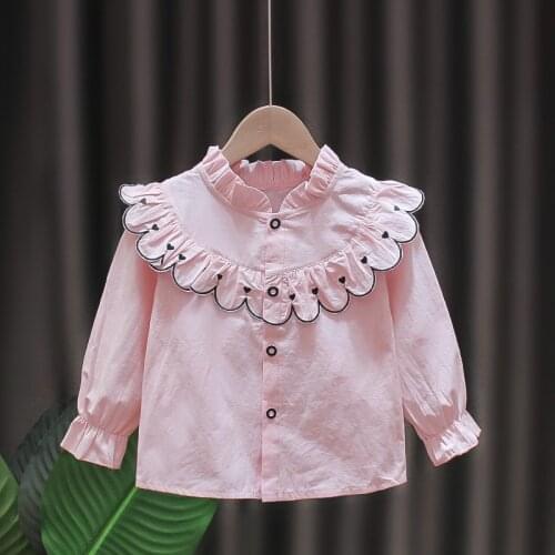 Girls shirts autumn clothes Korean style lace collar casual long-sleeved tops baby shirts toddler girl button blouse