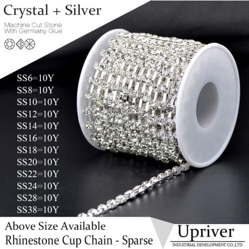 Upriver Silver Base Sparse Claw Sewing On Crytstal rhinestones 10yards Rhinestone Cup Chain For Bracelets Accessories