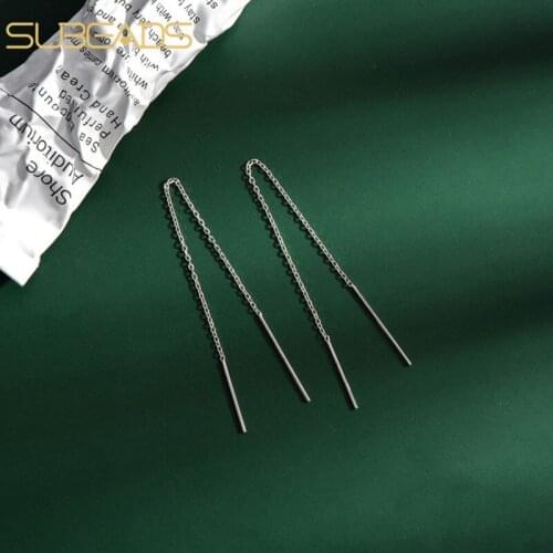 Subeads Real 925 Sterling Silver Drop Earrings For Women Jewelry Long Ear Line Best Girl Gift Simple Hanging Drop Dangle Earring