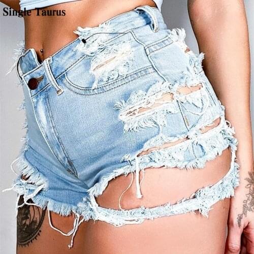 2021 Summer Female Jeans Spandex Shorts Fashion Ripped Sexy Womens Clothing Casual Denim Blue High Waist Shorts Women