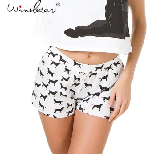 Multi Dogs Print Sleep Bottoms Collection Women Shorts Dachshund Corgi Print Elastic Waist Cotton Stretchy Plus Size S-XXL B6701