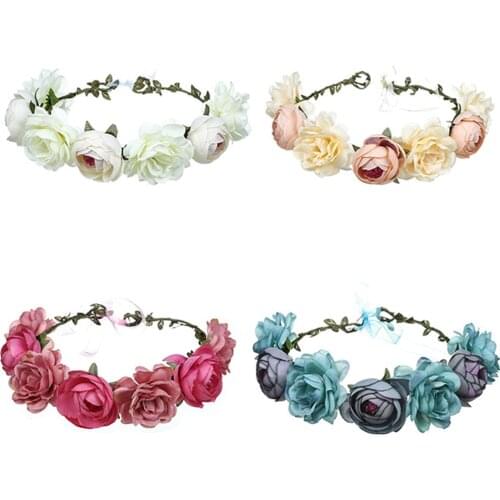 Rustic Flower Crown Tiara Bridesmaid Hair Flower Headband Wedding Bridal Girl Garland Head Wreath Holiday Beach Hair Accessories