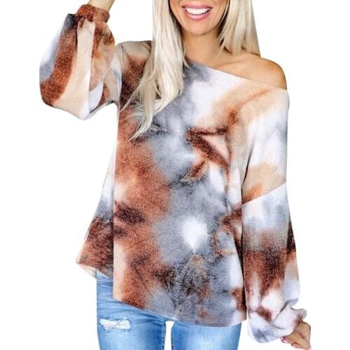 Tie Dye Womens Shirts Backless Hollow Out Sexy O Neck Top For Women Autumn 2020 Long Sleeve Casual Loose Elegantes Female Shirt