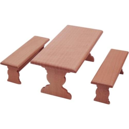 1:12 Dollhouse Miniature Garden Red Long Table and 2 Bench Set Dollhouse Furniture Accessories