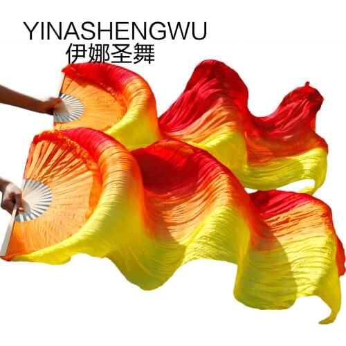 1 Pair Dance Fans Bamboo Ribs Natural Silk Stage Performance Props Dye Fans Women Belly Dance Silk Fans