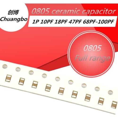 100PCS 0805 ceramic chip capacitor error 5% 50V 0805 1pF 1.2PF 1.5PF 2PF 5.1PF 47PF 56PF 68PF 82PF 100PF ceramic chip capacitor