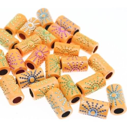 CHONGAI 25Pcs Acrylic Beads Imitation Wood Color Long Tube Colored lines Big Hole For Jewelry Making Handmade DIY14.5X10mm