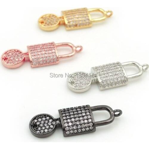 26*9*3mm Micro Pave Clear CZ Combination Of Lock And Key Connectors Fit For Men And Women Making Bracelets Jewelry