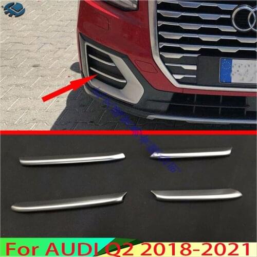 4pcs Matte Silver For Audi Q2 2018 2019 Car Styling Front Fog Light Lamp Molding Strip Cover Trim Accessories ABS Chrome
