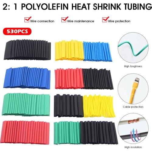 530pcs 2:1 Heat Shrink Tubing 5 Colors 8 Sizes Assorted Heat Shrink Tube Sleeving Wrap Cable Wire Kit with Box