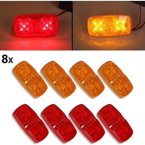 8X Led Camper Exterior Lights RV Trailer Marker Lights Double Bullseye Side Fender Lights 10 Diodes Lights 4 Red+4 Amber