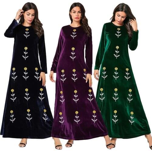Velvet Dress Muslim Women Abaya Winter Kimono Embroidery Turkey Islamic Long Sleeve Maxi Dress Moroccan kaftan Jilbab Robe Lady