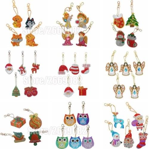 4/5 DIY Full Diamond Shaped Diamonds Keychain Christmas Decoration Bag Pendant Keychain Jewelry Key Ring Gift LD507