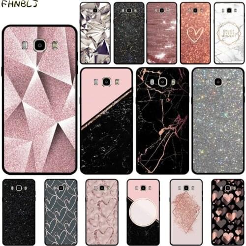 FHNBLJ Gold Rose Glitter Pink Love Black TPU Soft Phone Cover for Samsung J4 PLUS J7PRO J5 J6 J7 PRIME J7 neo 2016 2018 J8