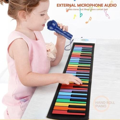 49 Keys Digital Keyboard Flexible Roll Up Piano Gift with Loud Speaker Electronic Hand Roll Piano for Music Lovers Kids Child