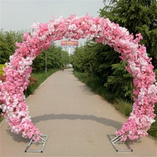 Wedding Silk Flowers Cherry Blossom Iron Round Stand Lucky Door DIY Wedding Party Decor Artificial Flower Cherry Blossom Arch