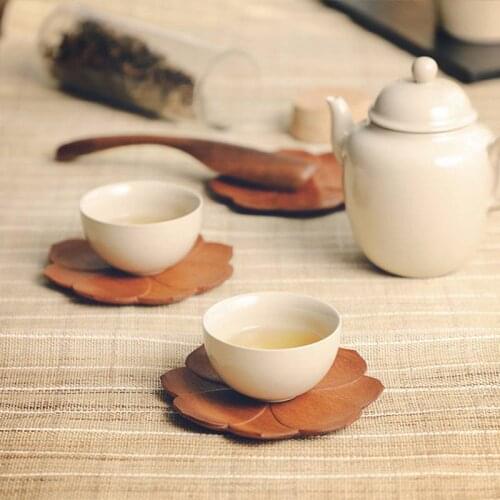 Wooden Cup Placemat Creative Flower Shape Milk Water Mug Pad Home Heat Resistant Coffee Cup Mat Kitchen Supplies