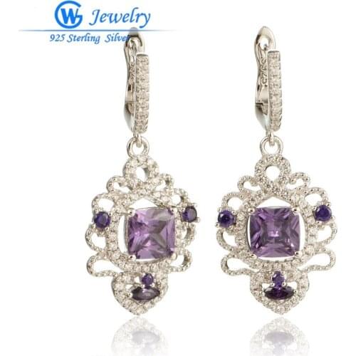 GW Fashion Jewelry Luxury Pure Purple Cut Gems Drop Earring 925 Sterling Silver Earring Women Crystal Fashion FE385H50