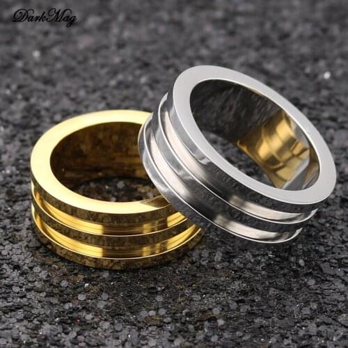 DarkMag New Stainless Steel Ring For Men Women Wedding Bands Trendy Gold Silver Color Groove Rings Jewelry