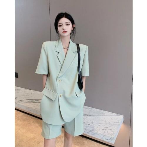 Summer Thin Short Sleeve Suit Jacket + Suit Shorts Casual Loose Two-piece Suit Chic Pastel Shorts Suit Survetement Femme 2 Piece