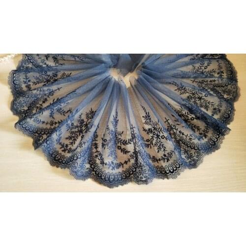 2 Yards Lace Trim Floral Embroidered Grey Blue Tulle Lace 7" Wide Doll Dress Underwear Costume DIY Craft Supplies