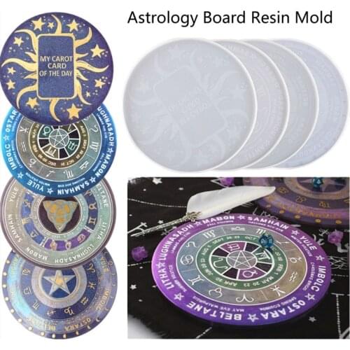 Pendulum Mat Astrology Zodiac Board Epoxy Resin Mold The Sun Moon Star Tarot Card Tray Round Resin Mold Witchcraft Tools