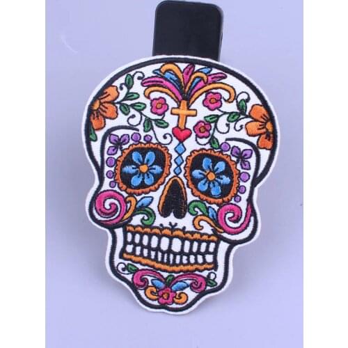 Mexican Skulls Fabric Patches For Clothing Iron On Patches On Clothes Rock Embroidered Patches For Clothes Sugar Skull Stripe