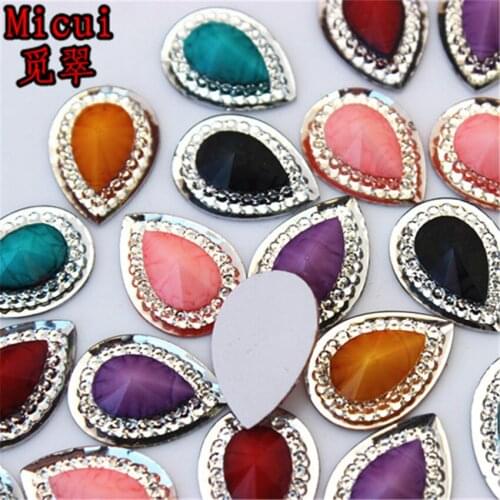 Micui 100pcs 13*18mm Drop Resin Rhinestone Flatback Stone Beads For DIY Clothes Dress Decorations ZZ22
