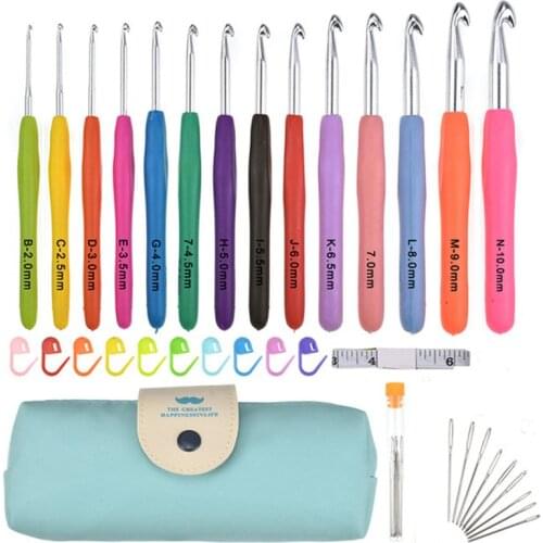 Crochet Hook Needle Set Soft Handles With Accessories and Case Sewing Tools