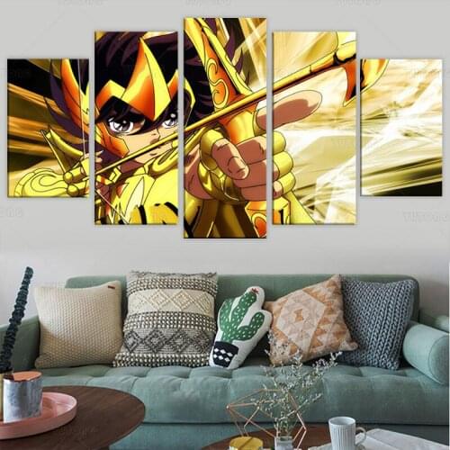 HD Print 5 Pieces Wall Art Cartoon Saint Seiya Zodiac Knights Modern Painting for Kids Room Home Decorative framed
