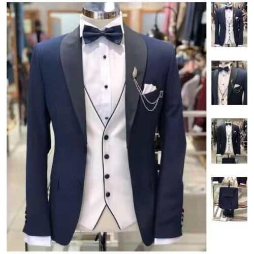 New Arrival Two Buttons Groomsmen Shawl Lapel Groom Tuxedos Men Suits Wedding/Prom Best Man Blazer ( Jacket+Pants+Vest+Tie)A123
