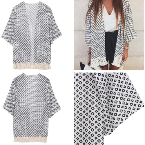 New Women Summer Beach Swim Tassel Cover-Ups Geometry Printed Chiffon Bikinis Cover Tassels Beach Outwear