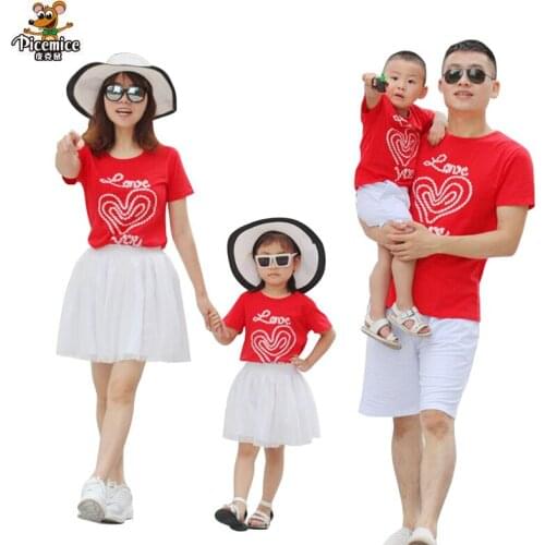 Family Matching Outfits LOVE Mother Daughter Skirt Father Son T-shirt Short Pants Family Clothes Set Parent-Child Clothing