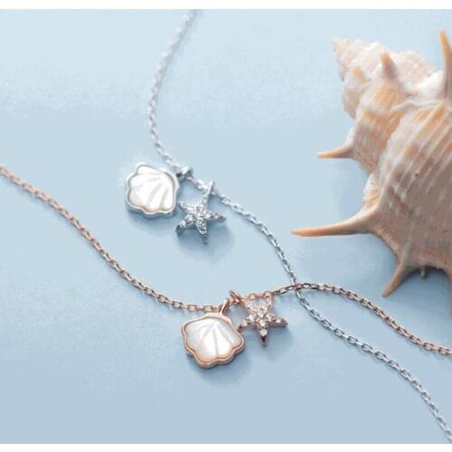 Romantic Starfish Shell Necklace For Women Engagement Jewelry Exquisite 925 Silver Necklace Girl Valentines Day Gifts KOFSAC