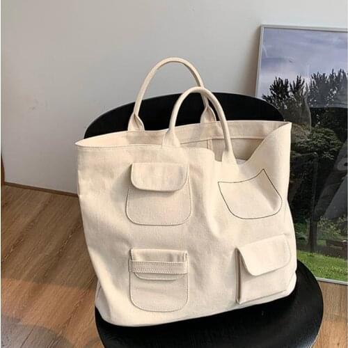 NEW Casual Canvas Handbag Women Large Capacity Handle Bag Shopping Tote Bag Solid Color Shoulder Bag Environmental Pouch