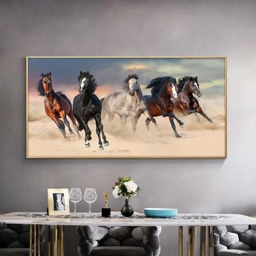 Five Horse Wild Animals Sunset Canvas Painting Scandinavia Posters and Prints Cuadros Wall Art Pictures For Living Room Decor