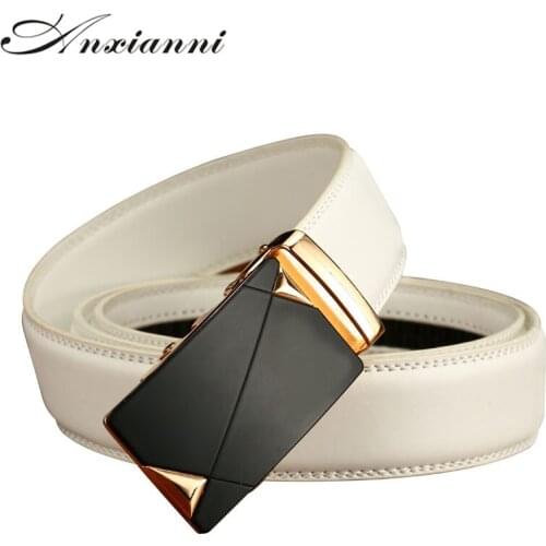Men Designer White High Quality Genuine belt Automatic Buckle Ratchet Dress Belts Male Cintos Cow Leather Waist Strap