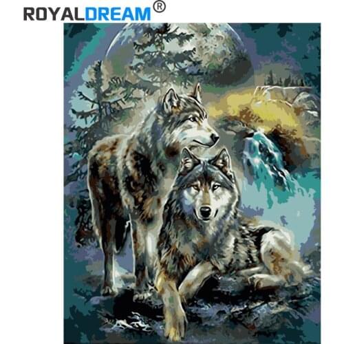 ROYALDREAM The moonlit Wolf couple Diy Digital Painting By Digital Modern Wall Art Pictures For The Home Wall Art Works