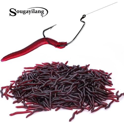 Sougayilang 10-200pcs Soft Lure Fishing Worm 4cm 0.3g Red Worms Artificial Rubber Earthworm Lifelike Fishy Smell Baits Tackle