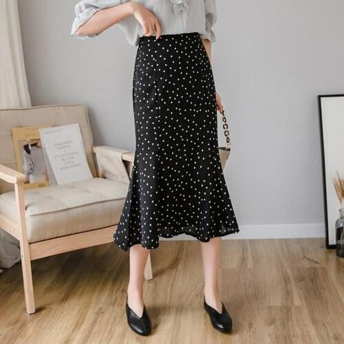 Polka Dot Long Skirts Womens 2021 Summer High Waist Black White Skirts Plus Size Vintage Chiffon Skirt jupe femme