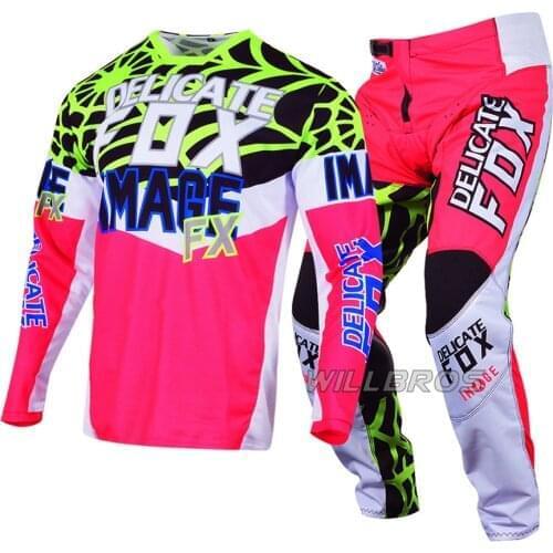 Racing Heritage Venin 180 Jersey Spiderwebs Pants Offroad Gear Set Dirt Bike Combo Kits Motocross Woman Lady Unisex Pink Suit