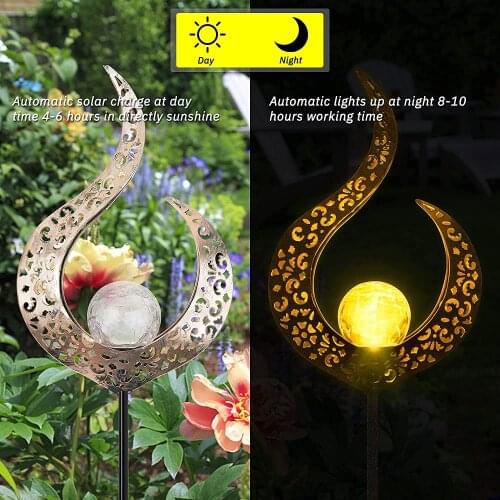 Outdoor Solar Lights Crackle Glass Globe Solar Pathway Lights Metal Waterproof Auto On/Off Stake Solar Landscape Decorative Lamp