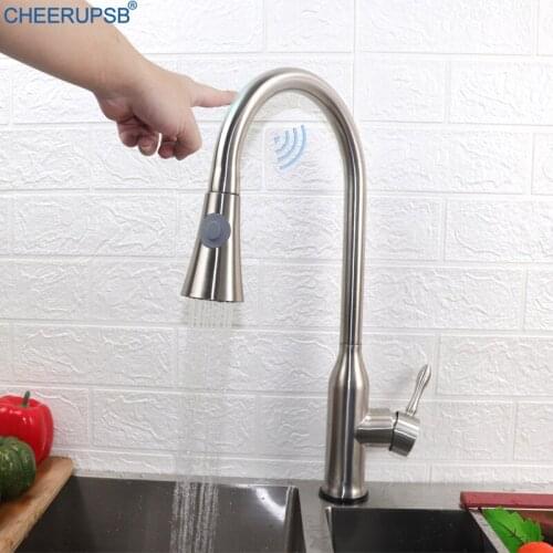Kitchen Sink Smart Touch Sense Faucet Pull Out Automatic Sensor Crane Deck Mount Single Hole Sensitive Faucets Stainless Steel