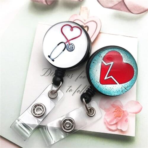 Heart Stethoscope Retractable Nurse Badge Reel Clip ID Name Card Badge Holder Nurse Doctor Exhibition hospital Office Supplies