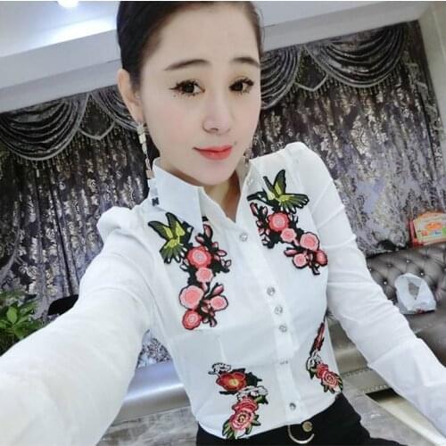 Women Blouse Embroidered Long Sleeve Lapel Shirt Spring Autumn Blusas Ropa De Mujer