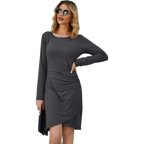 Female clothing casual womens dresses Fashion sexy bag hip slim irregular long-sleeved dressWomens clothing with free shipping