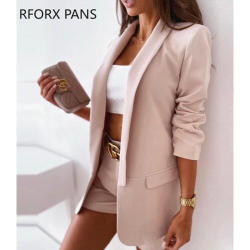 Women Solid Elegant Fake pockets Long Sleeve Autumn Blazer Tops