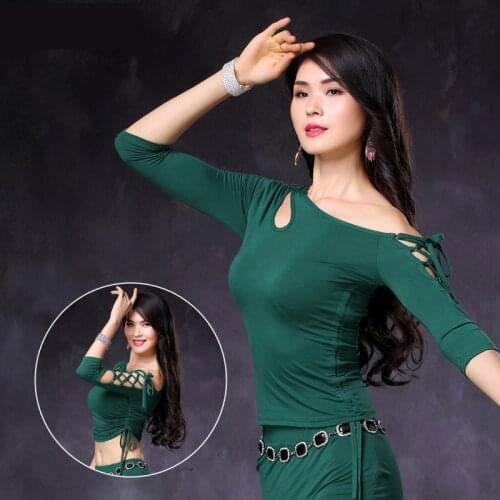 Belly Dance Customes Tops Mesh Half Sleeves Practice Clothes Top&Tees Women Oriental Dance Dancer Wear Bellydance Accessories