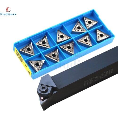 1pc WTQNR2020K16 Outer Circle Turning Tool Holder WTQNR2525M16 Arbor WTQNL + 10pcs TNMG1604 Carbide Inserts CNC Lathe Tools Suit