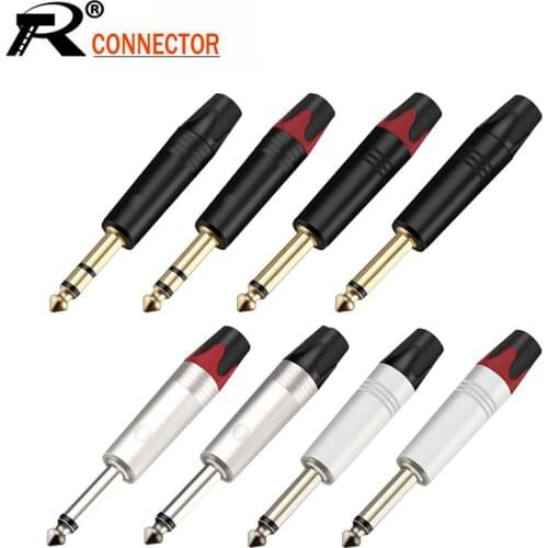 100pcs/lot Mono/Stereo 6.35mm Male Plug Wire Connector Guitar Microphone MIC 6.3MM Plug Audio Connector Factory Wholesales